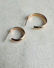 Load image into Gallery viewer, 14k Gold Filled Classic 90s Hoops shown in both sizes on a background of white marble
