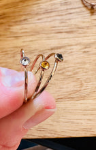 Load image into Gallery viewer, Skinny Mini Jeweled Bands 3mm Faceted Gemstone Options. Cubic Zirconia, Citrine and Smoky Quartz Reverse Set 14k Gold Fill Bands.
