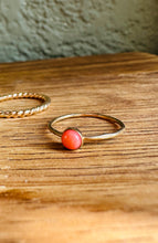 Load image into Gallery viewer, Skinny Mini Jeweled Stacker Ring shown in Pink Coral.
