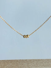 Load image into Gallery viewer, 14k Gold Fill Three Fates Necklace with Three sparkling beads on a 14k Gold Fill Chain. 

