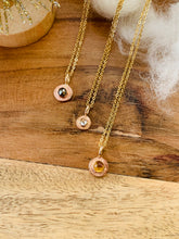 Load image into Gallery viewer, Trio of Little Gemmy Bit Necklaces, shown in Rose Cut Pyrite, Reverse Set CZ and Citrine Cabochon. 
