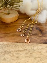 Load image into Gallery viewer, trio of Little Gemmy Bit Necklaces in Pyrite, Cubic Zirconia and Citrine. 
