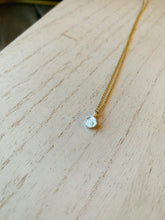 Load image into Gallery viewer, rustic fine silver moonbeam necklace hangs from dainty 14k gold fill chain
